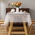 Mantel de encaje floral blanco con flecos de estilo vintage francés para decoración - 130x260cm / Punto de Nieve Blanco