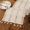 Boho cream white woven table runner with hollow texture and elegant tassels - 30x45cm / Off White