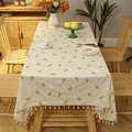 Detailed embroidery and white tassel fringe on cream floral waterproof tablecloth - Little Sunflower