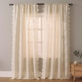 Pair of beige floral lace curtains with scalloped edges for a cozy balcony setting - 140x100 / Off White