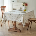 Waterproof cotton linen tablecloth with dandelion embroidery and woven fringe tassels - Dandelion Embroidery