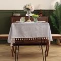 French retro tulip jacquard tablecloth with tassel fringe for elegant dining decor - 140x100 / Grey Large Tulip