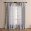 Pair of light grey lace curtains with tulip embroidery and wave edges for living room - 140x100 / Gray