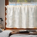 French style cream tulip embroidered lace cafe curtain for balconies and study windows - Cafe Curtain / Size 140x60 / Off White
