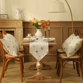 Linen table runner and cushion set with floral embroidery and white tassels - 30x90cm / Wheat Embroidery (Pointed End)