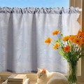 Light blue tulip embroidered semi-sheer cafe curtain with scalloped lace edges - Cafe Curtain / Size 140x60 / Gray