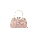 Pink evening clutch bag with floral lace and sparkling rhinestones on white background - Pink