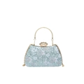 Sparkly light blue lace evening bag with rhinestones, flower patterns and gold crown clasp - Blue