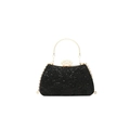 Pochette de soirée en dentelle noire avec paillettes, poignée dorée et fermoir couronne - Noir