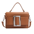Brown lychee-texture faux leather handbag with silver buckle and crossbody strap - Brown