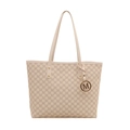 Bolso tote crema elegante con estampado de monograma M y herrajes dorados para mujer hoy - Blanco