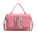 Pink lychee texture shoulder bag with large silver metal buckle and top handle - Pink