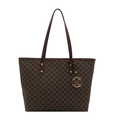 Bolso tote marrón con monograma de patrón M y colgante metálico M en dorado - Marrón