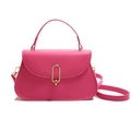 Minimalist magenta crossbody bag with golden U-shaped buckle and top handle in plain leather - Rose Red