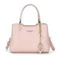 Borsa a mano rosa in pelle martellata con ciondolo a perla e doppi manici chic - Rosa (0388)