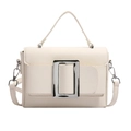 Chic cream leather handbag with distinctive large silver buckle and top handle - White