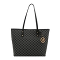Bolso tote clásico negro con monograma, gran capacidad y colgante metálico dorado - Negro