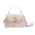 Minimalist creamy white saddle handbag with gold metal clasp and adjustable shoulder strap - White