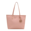 Bolso tote rosa con estampado jacquard de letra M y un detalle de dije dorado - Rosa