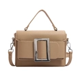 Beige rectangle crossbody bag with silver square buckle and lychee leather texture - Khaki