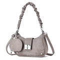 Taupe crescent underarm bag with pleated handle, mini coin purse and silver metal lock - Gray