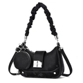 Black crescent underarm bag set with pleated strap and detachable round coin purse - Black