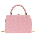 Pink quilted rectangular box bag with gold spiral handle and chain shoulder strap - Pink