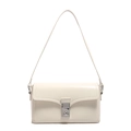 Minimalist cream white crossbody bag with rectangular silver clasp and smooth leather finish - White