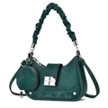 Dark green ruched handle handbag with matching round coin purse and silver hardware - Green