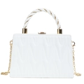 White box handbag with V-shaped quilting and gold metal spiral handle for women - White