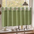 Green and white gingham cafe curtain with tab top design for kitchen window decor - 100x45 / Green Check