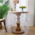 Floral embroidery white mesh tablecloth with delicate forget-me-not and violet patterns - 145*100cm / Butterfly Small Leaves Letters (White)