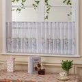 White lace cafe curtain with colorful floral embroidery in a rustic country style - 100*50 / Thickened Wheat Flower