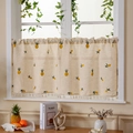 Linen cafe curtain with lemon and pineapple prints and bohemian tassel fringe trim - 150*60cm / Yellow Pineapple