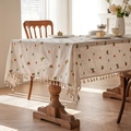 Embroidered beige cotton linen tablecloth with yellow floral patterns and tassels - Octagonal Flower