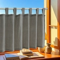Thick cotton linen black and white checkered cafe curtain with tab top for window decor - 100x45 / Black Check