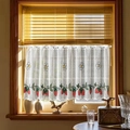 Rustic white lace cafe curtain with embroidered strawberries and flowers on a rod - 150*55 / Single Row Strawberry