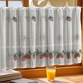 Rustic cafe curtain with strawberry embroidery and daisy patterns on beige lace mesh - 200*85 / Double Row Strawberry