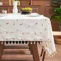 Minimalist cream embroidered tablecloth with colorful candy patterns and white fringe tassels - 150*100cm / White Candy
