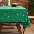 Dark green tablecloth with colorful candy embroidery and elegant fringe edge detail - 150*100cm / Green Candy