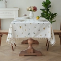 Waterproof linen table cloth with yellow floral embroidery and cream tassel edge - 150*260 / Yellow White Dandelion