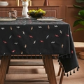 Black candy embroidered tablecloth with tassels for festive dining table decoration - 150*100cm / Black Candy