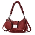Deep red minimalist shoulder bag in matte suede with matching round coin purse - Maroon