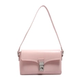 Chic pink crossbody bag in square shape with silver metal lock and fine stitching detail - Pink