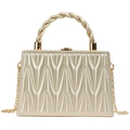 Champagne gold quilted crossbody bag with metal spiral handle and chain strap - Gold