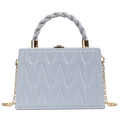 Light blue crossbody bag with V-quilted texture, spiral top handle and gold chain strap - Gray