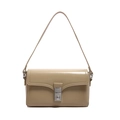 Minimalist beige crossbody bag with silver lock buckle and sleek square shape - Khaki
