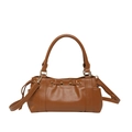 Vintage brown baguette bowling bag with drawstring closure and golden hardware - Brown