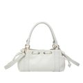 Chic white leather baguette bowling bag with gold hardware and side pocket detail - White