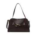 Vintage dark brown faux leather handbag for women with elegant gold buckle detail - Brown
